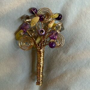 Vintage bouquet brooch purple, green and gold